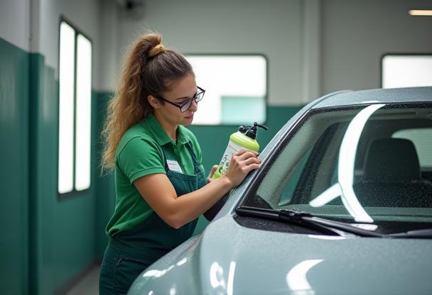 Sparkle Car Wash team using eco-friendly cleaning products